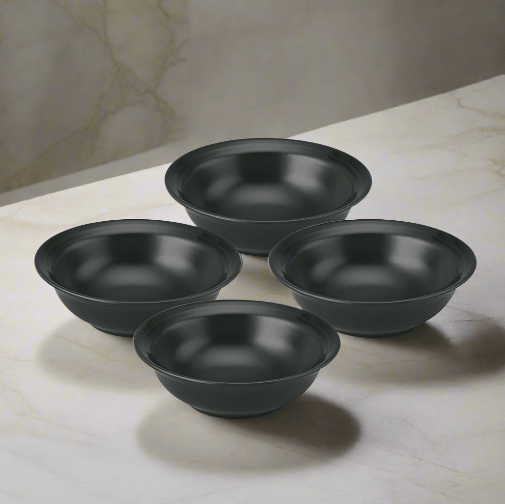 Top view of the Sunset Glow stoneware soup bowl set, showcasing its vibrant color and design.