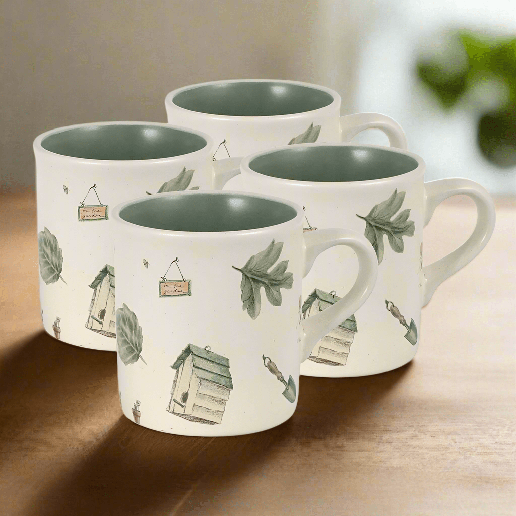 Naturewood stoneware mugs showing their elegant design and size, perfect for morning coffee.
