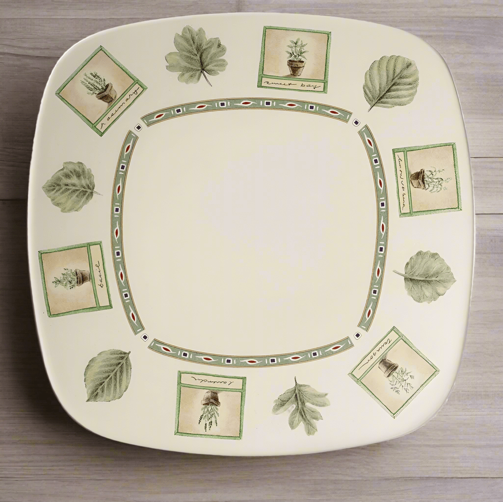 Elegant stoneware square dinner plate showcasing a delicious meal from above.