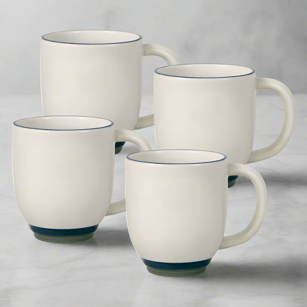 Set of 4 stoneware coffee mugs with ocean-inspired design, perfect for daily use