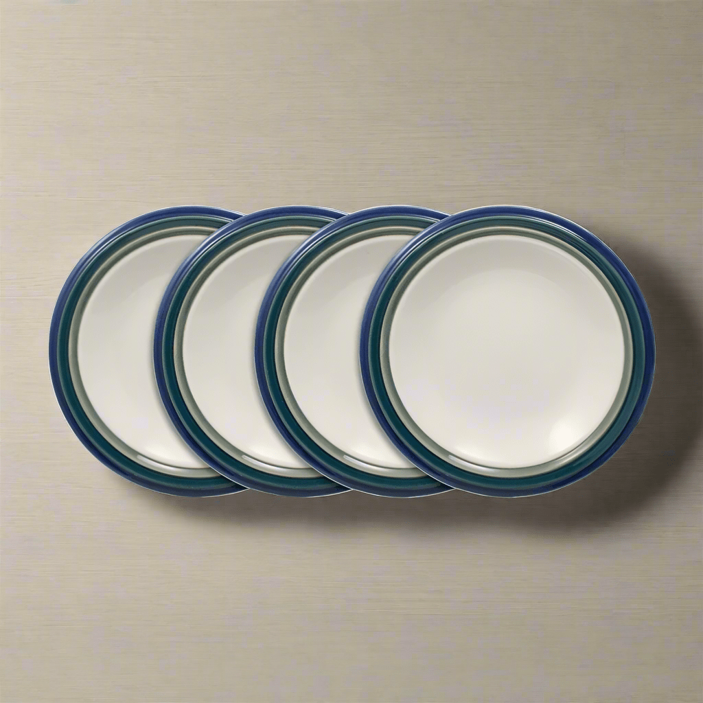 Ocean Breeze stoneware salad plate set from above, showcasing four plates stacked neatly.
