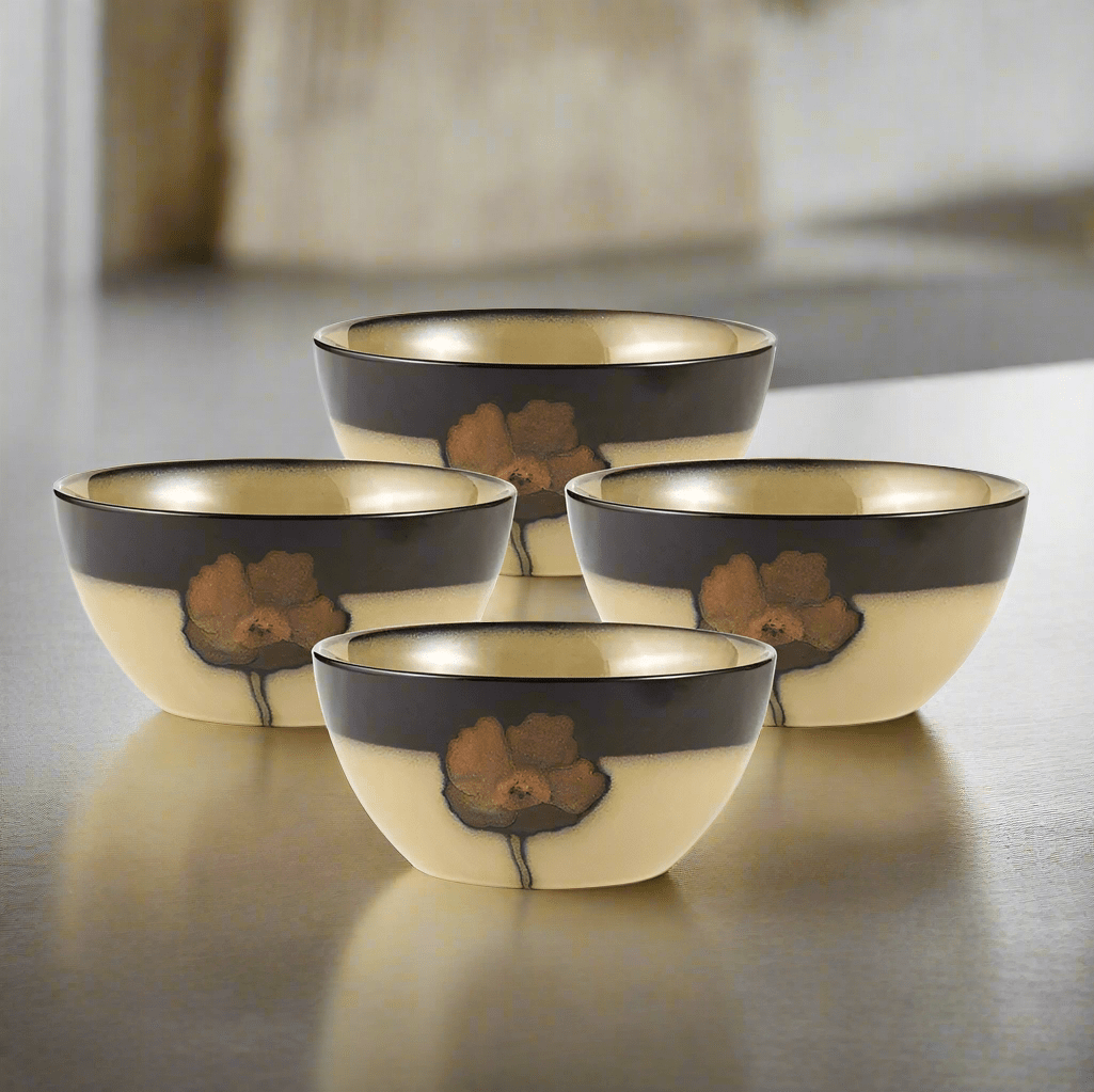 Handcrafted Painted Poppies Soup and Cereal Bowls, showcasing unique glaze patterns and vibrant colors.
