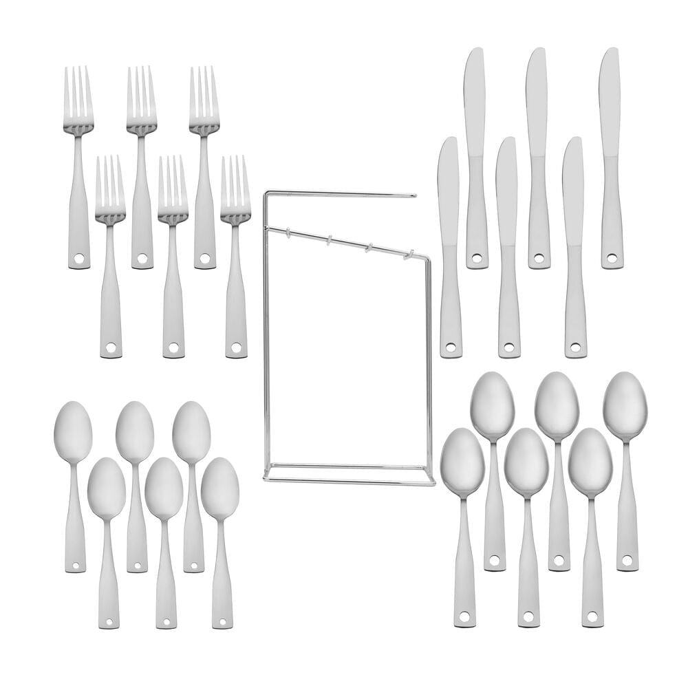 Flatware set with wire caddy, ideal for casual and everyday use