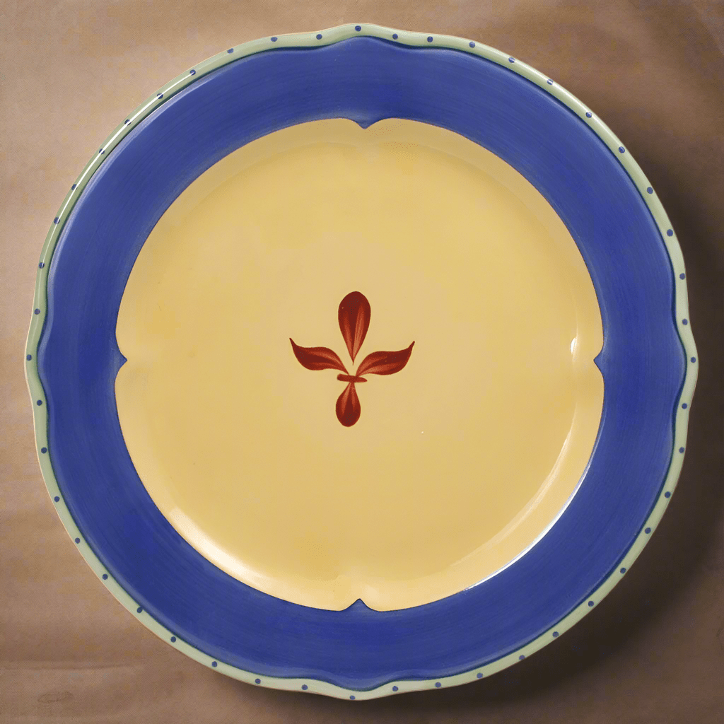 Pistoulet Blue Band stoneware dinner plate showing its elegant blue band design and size for everyday use