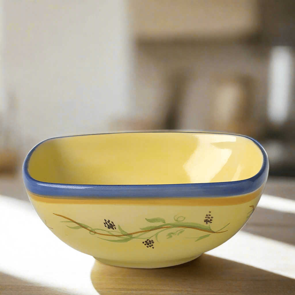 Elegant square stoneware dinner bowl showcasing its unique shape and design.