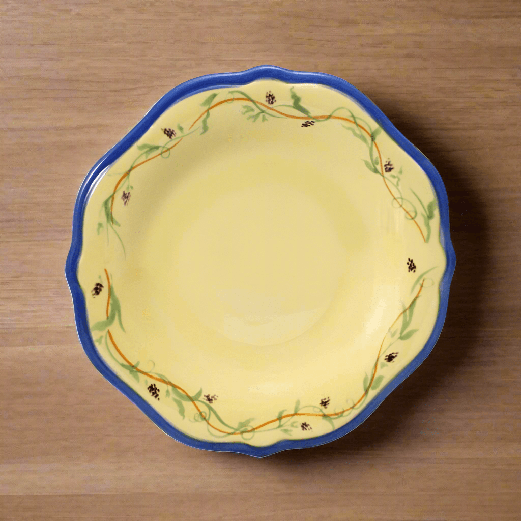 Elegant blue band salad plate showcasing a fresh salad, 9 inches in diameter.