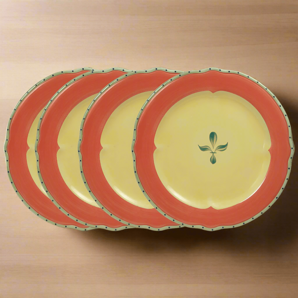 Pistoulet stoneware dinner plate with red band, perfect for serving meals.