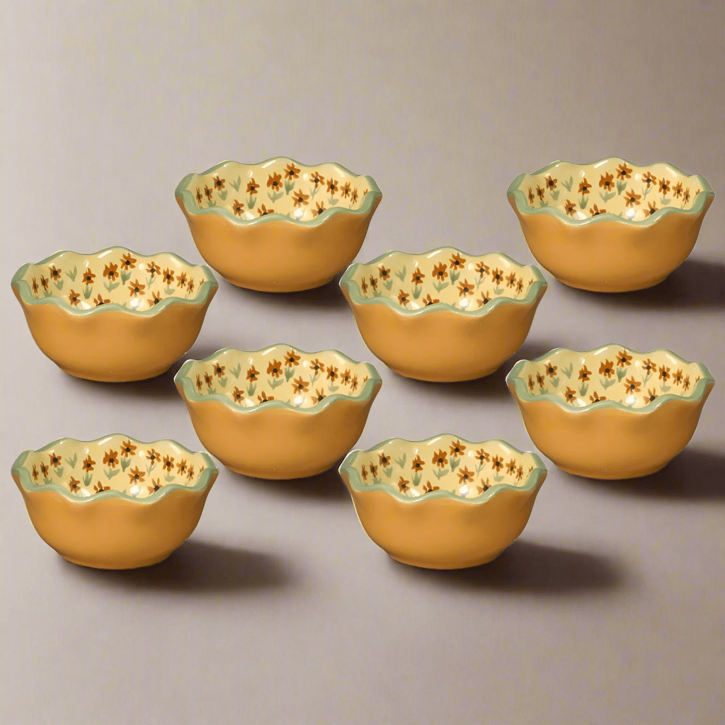 Pistoulet stoneware side dish set featuring vibrant colors, perfect for salsa and sauces.