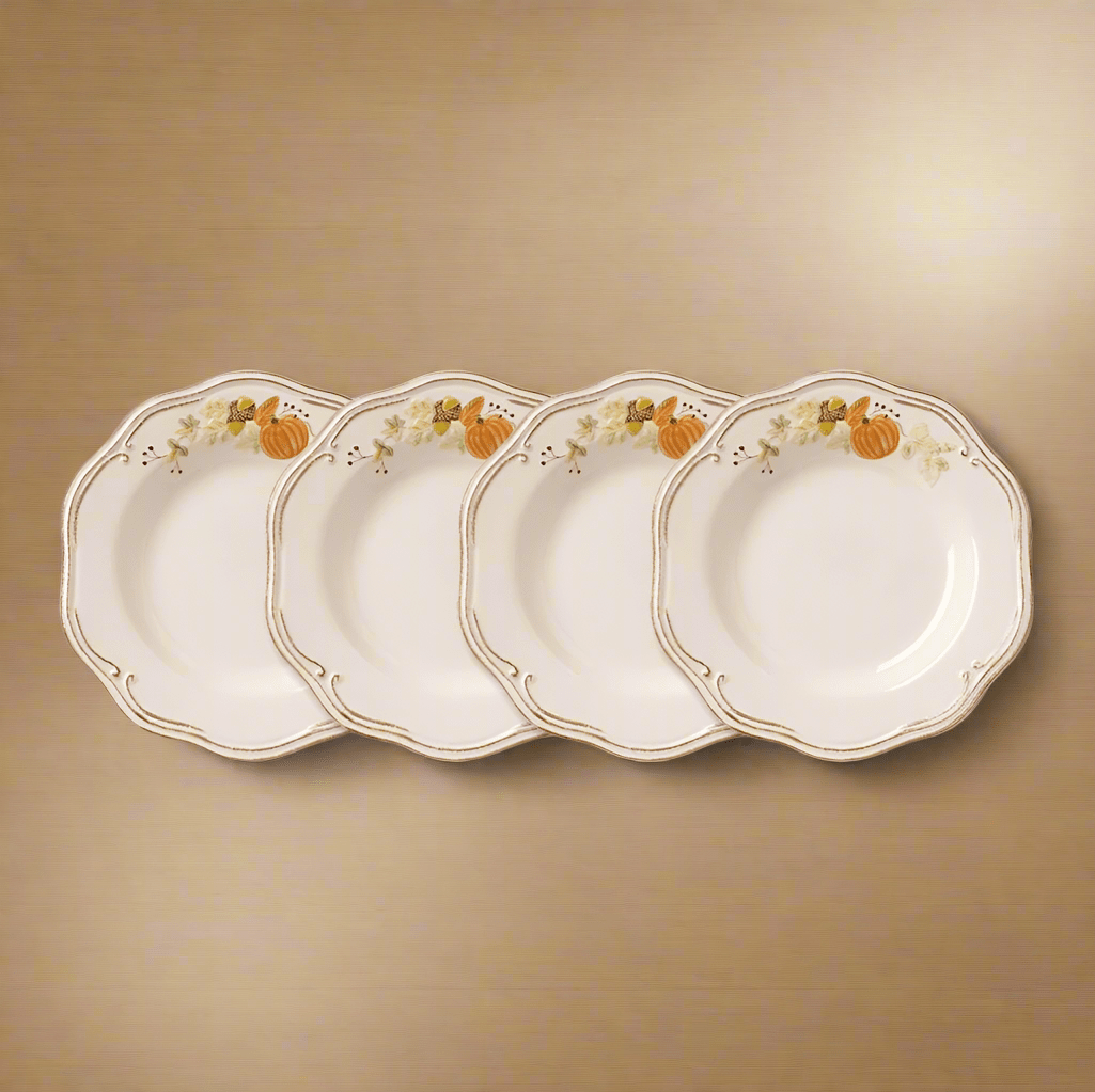 Close-up of stylish stoneware salad plates stacked for display