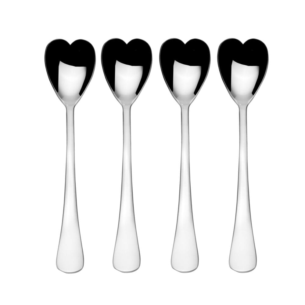 Heart-shaped ice cream spoon set beautifully displayed on a table.