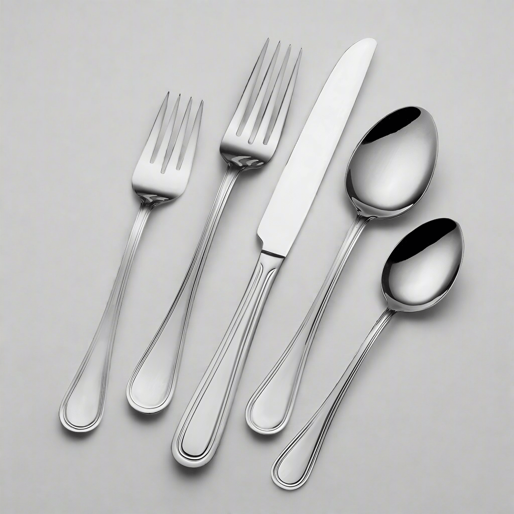 Elegant 20-piece stainless steel flatware set for four, displayed on a dining table.