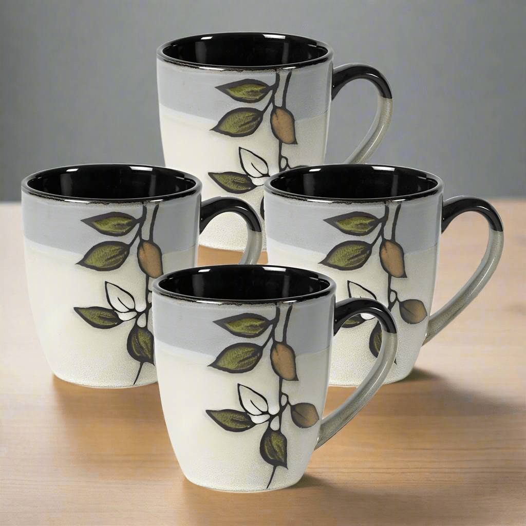 Rustic Autumn Leaves Mug Set showcasing the unique leaf patterns and natural tones.