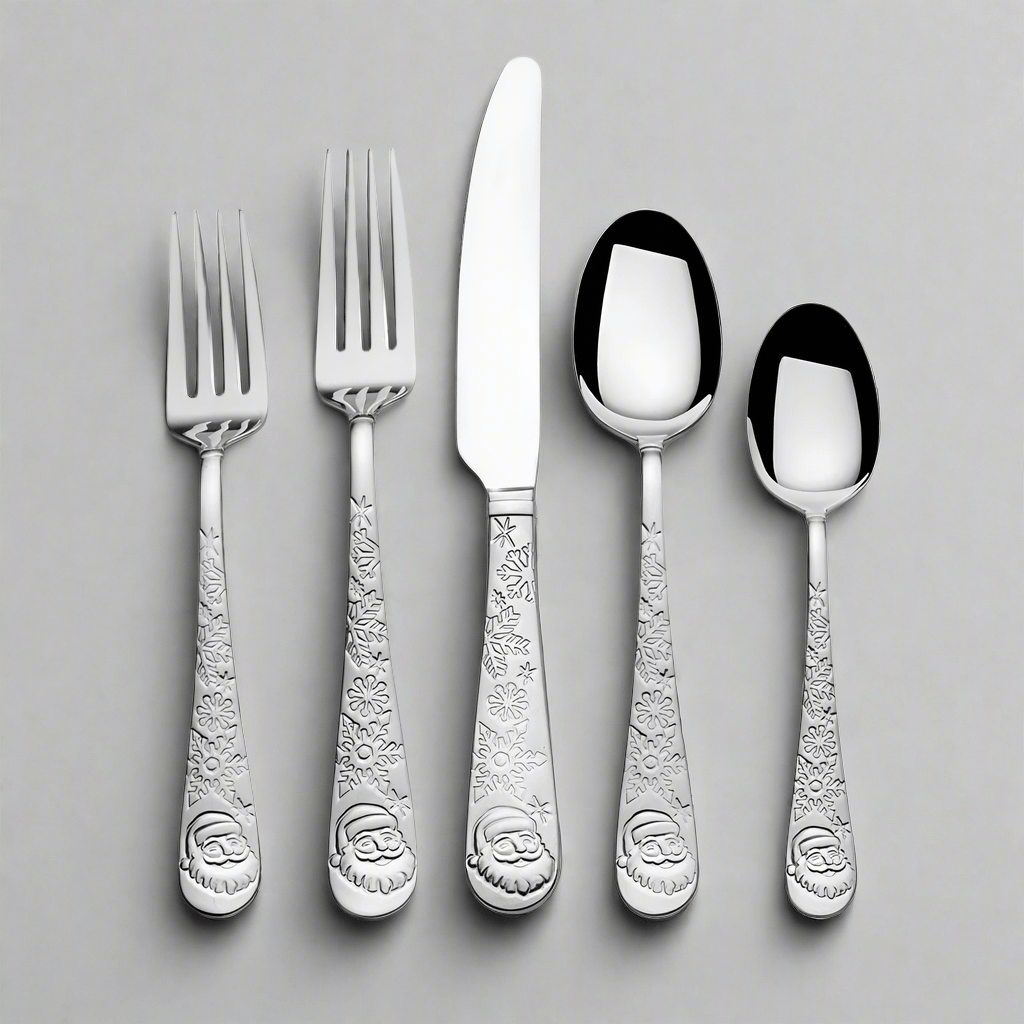 Santa flatware set with snowflake design on traditional table setting