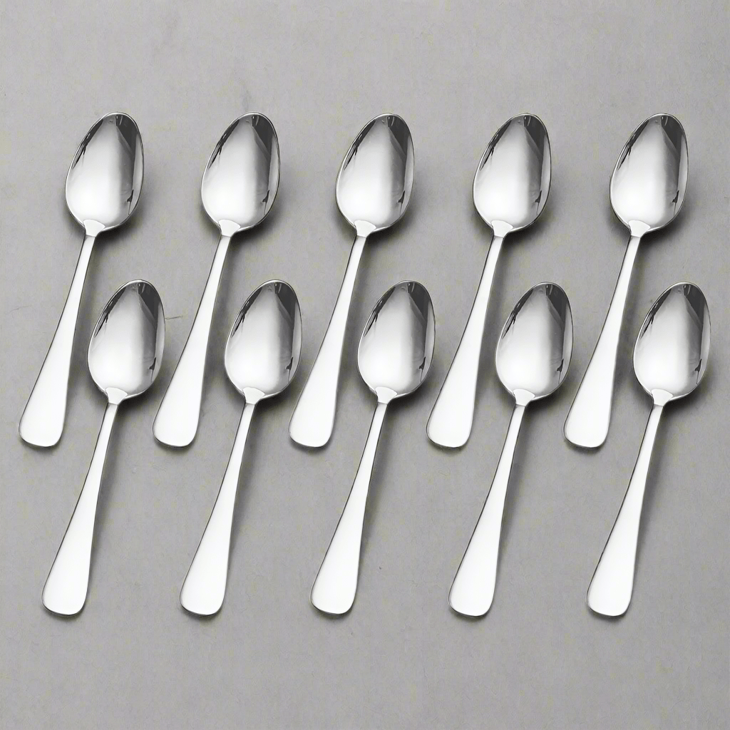 Close-up of satin finish dinner spoons showing smooth handle texture