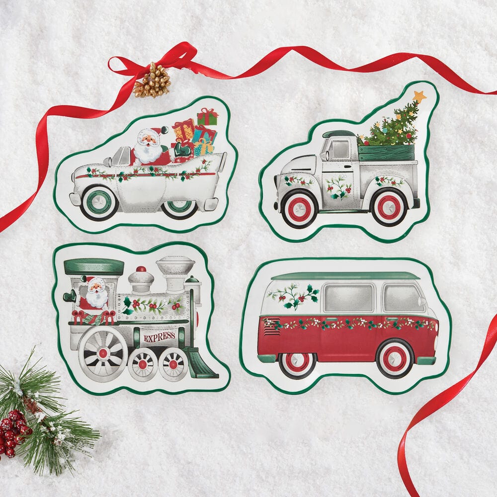 Pickup truck plate from the Winterberry holiday appetizer set, perfect for serving festive treats.