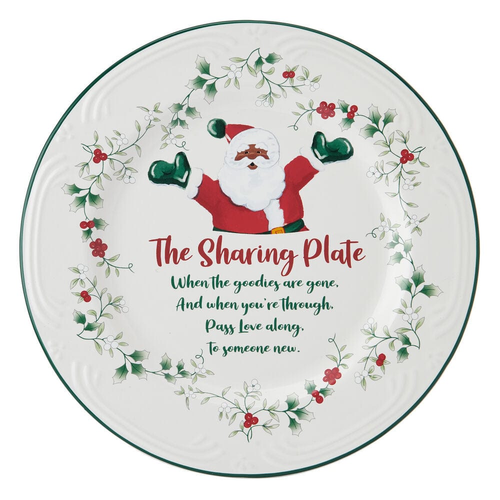 Close-up view of the Winterberry African American Santa sharing plate showcasing its intricate design.