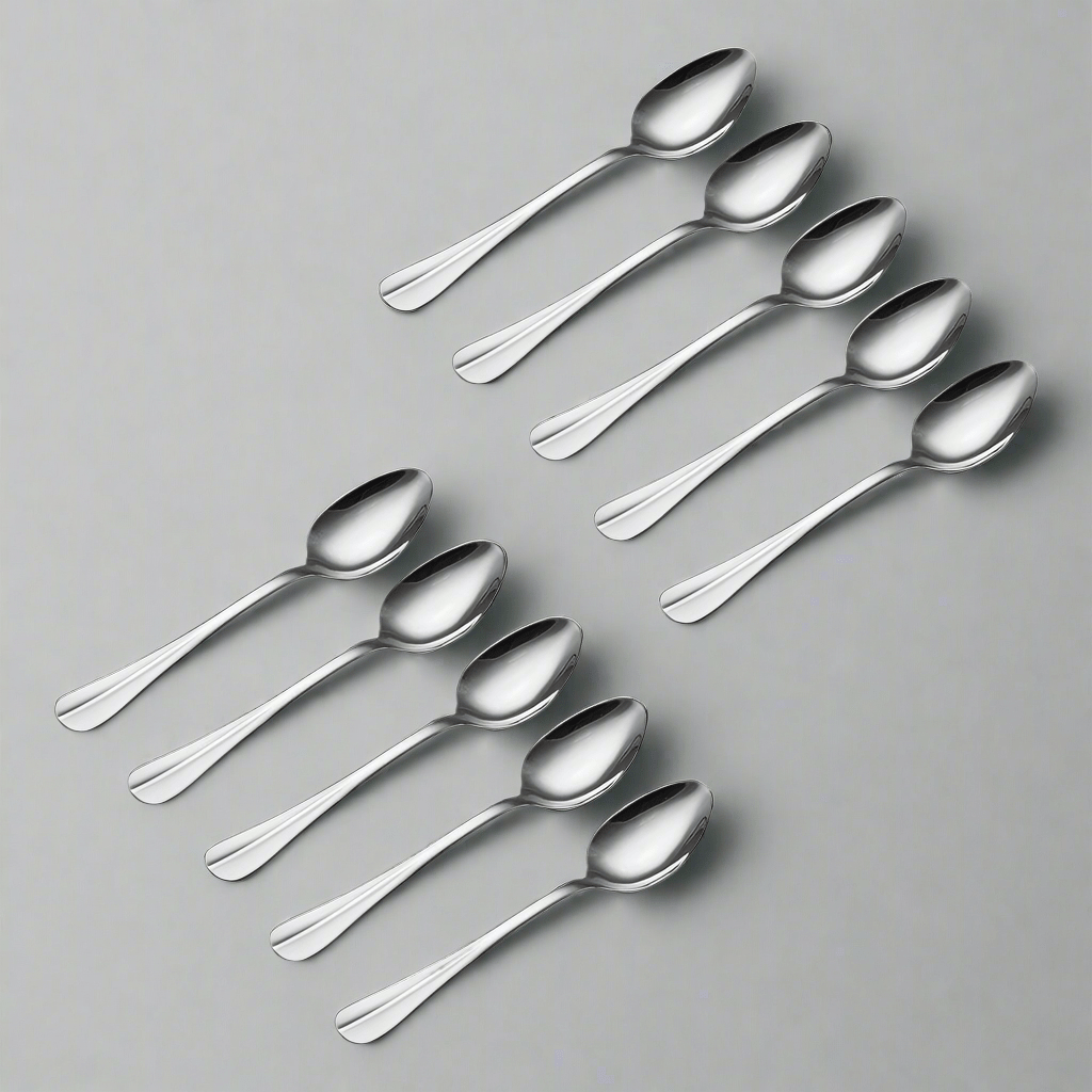 Close-up of Modern Elegance stainless steel dinner spoons highlighting the sleek handle design.
