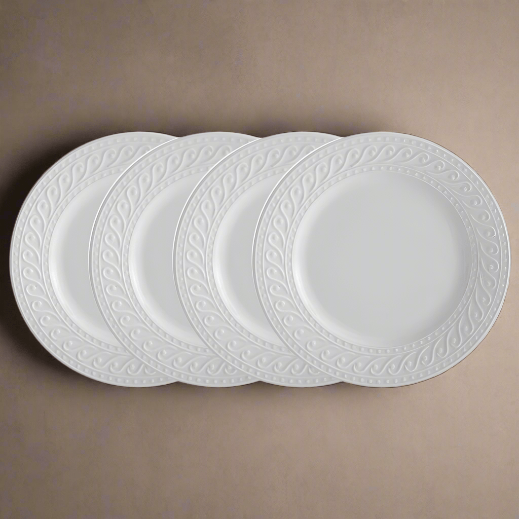 Close-up of Sylvia Premium Porcelain Dinner Plate showcasing its elegant design.