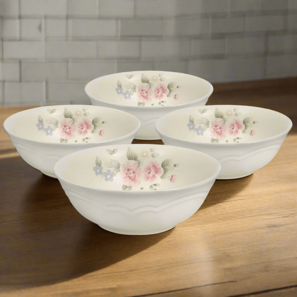 Close-up of stylish stoneware soup and cereal bowls set of 4