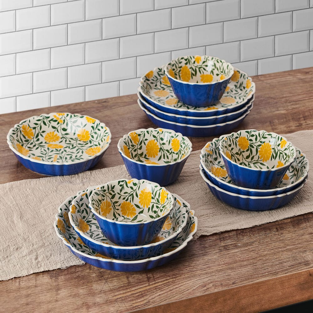 Setting of the Vibrant Floral Dinnerware Set for 4, featuring a beautifully arranged table for casual dining.