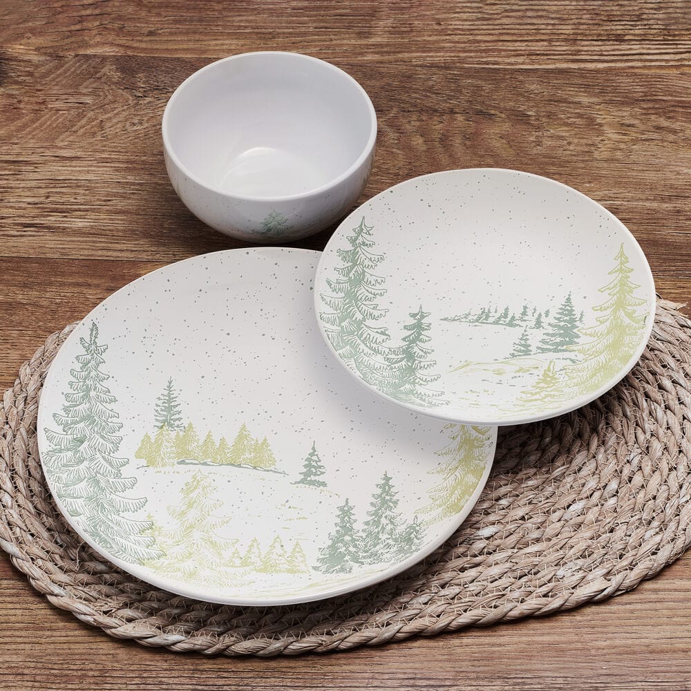 All-purpose bowl from the Rustic Retreat dinnerware set filled with salad, showcasing its microwave-safe feature.