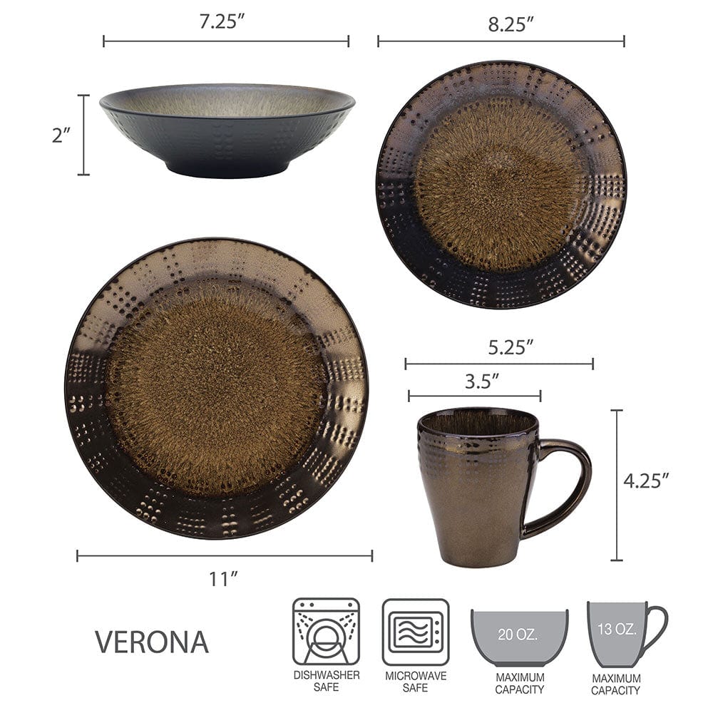 Close-up of Verona reactive glaze stoneware dinner plate showcasing color variations