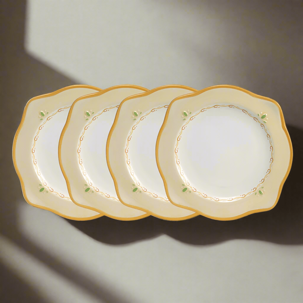 Elegant Villa della Luna scalloped salad plates set, perfect for everyday use.