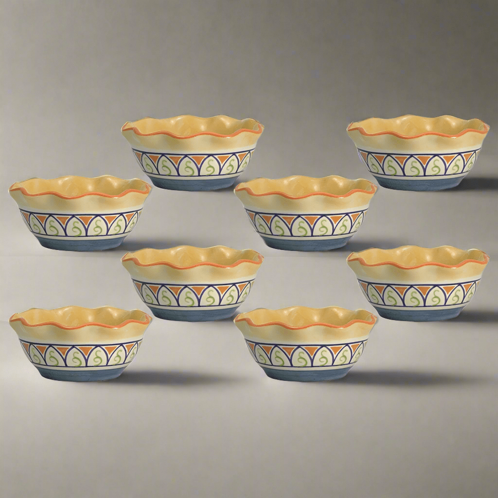 Top view of stoneware sauce bowls set, showcasing their elegant design and perfect size for salsa.