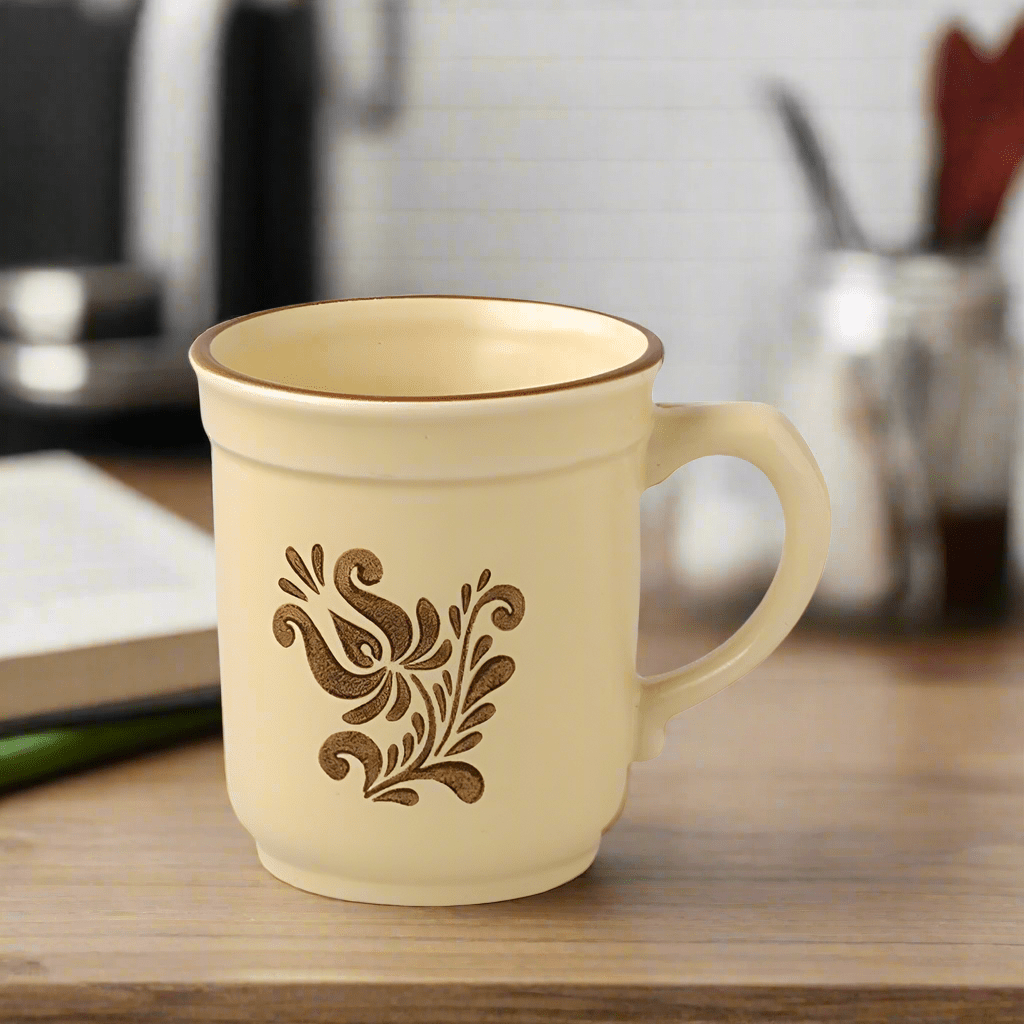 Close-up of the Village Stoneware Coffee Mug showcasing its smooth finish and elegant design.