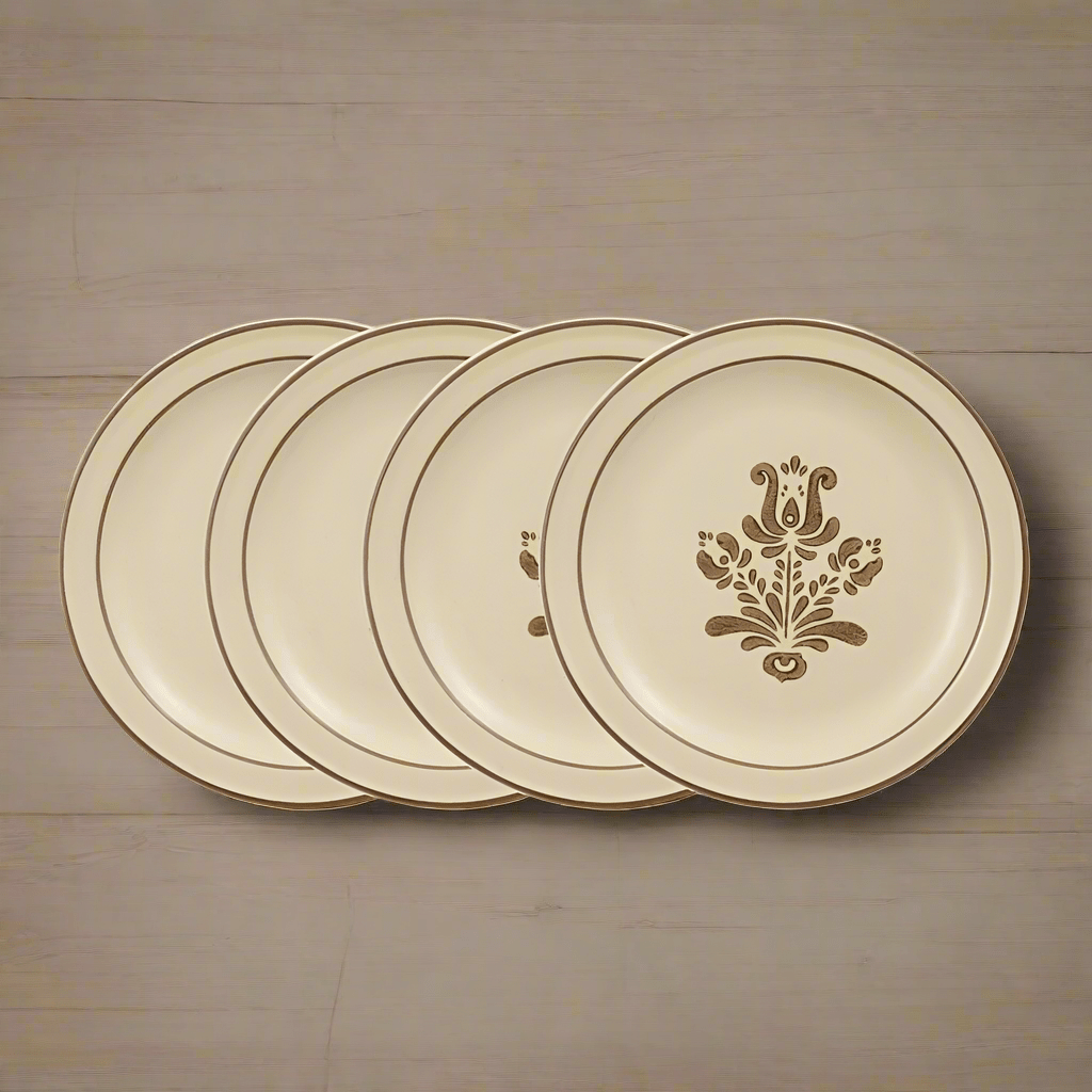 Close-up of rustic stoneware luncheon plate showcasing its texture