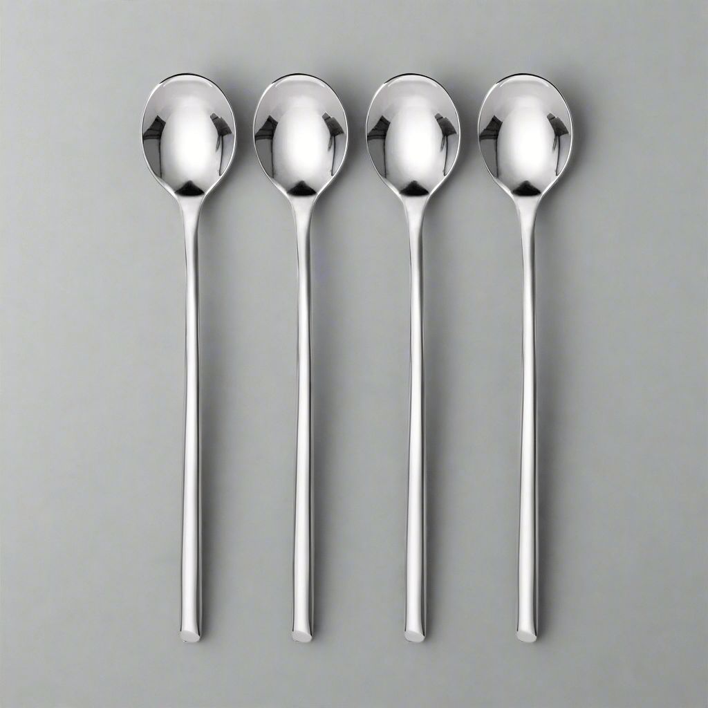 Close-up of stainless steel iced drink spoons with long handles, ideal for stirring cold beverages