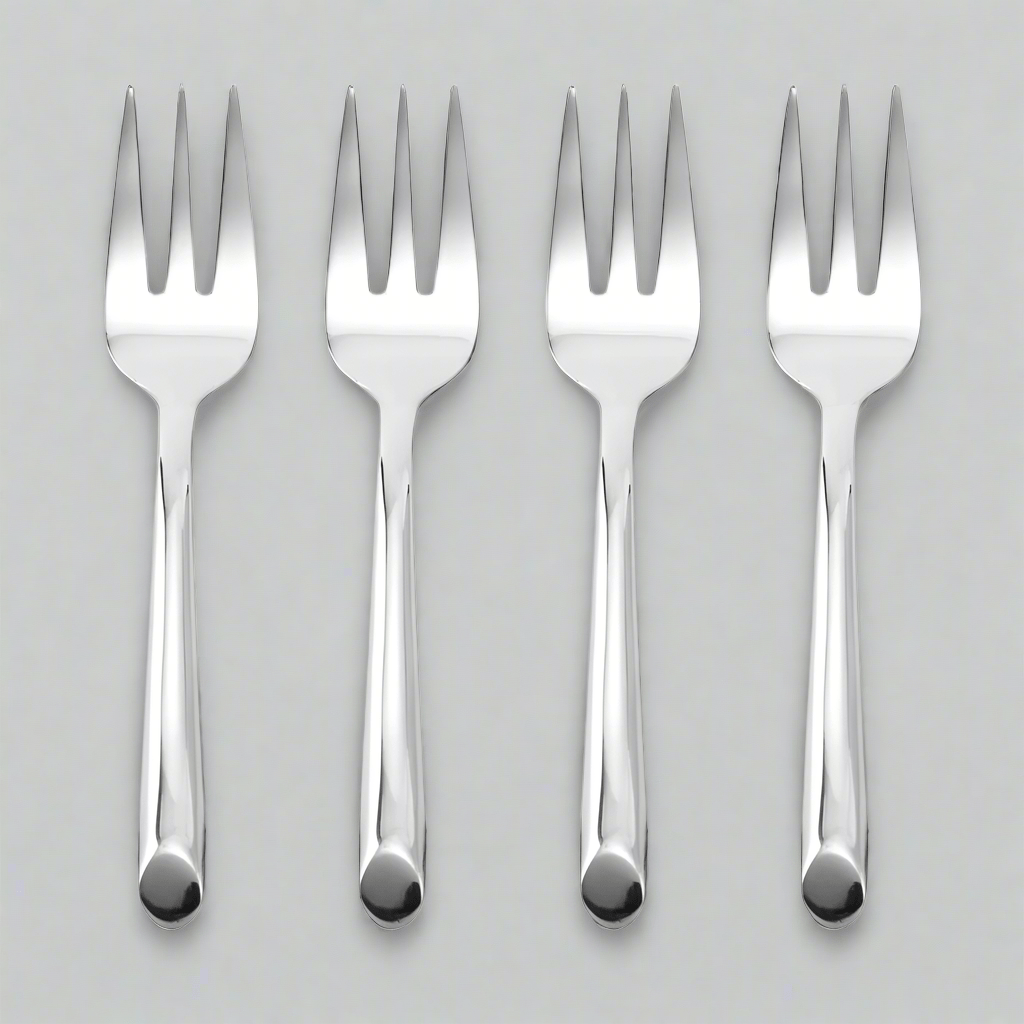 Set of 4 Wave Collection appetizer forks showcasing their elegant design and mirror finish.