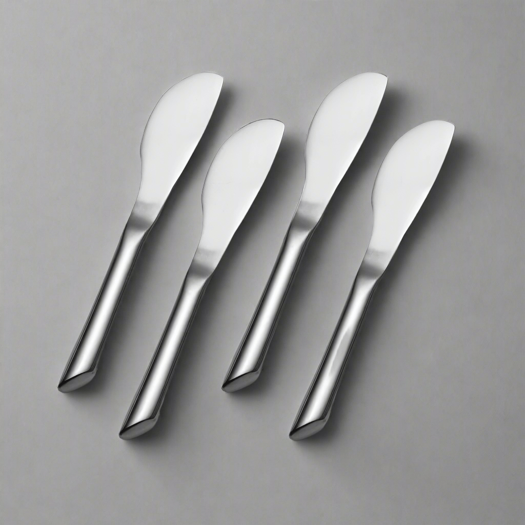 Close-up of stainless steel spreaders with modern design for cheese serving