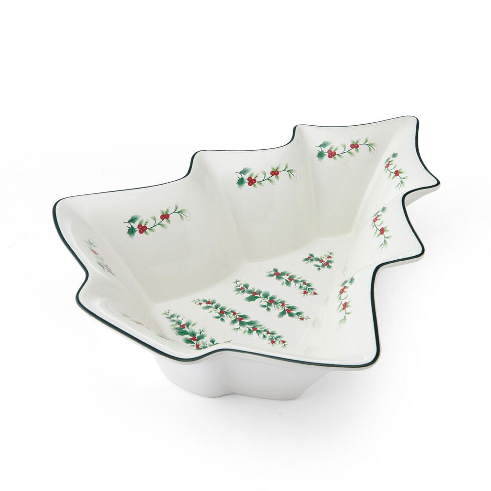 Festive holiday serveware featuring the Winterberry bowl filled with side dishes for Christmas celebration