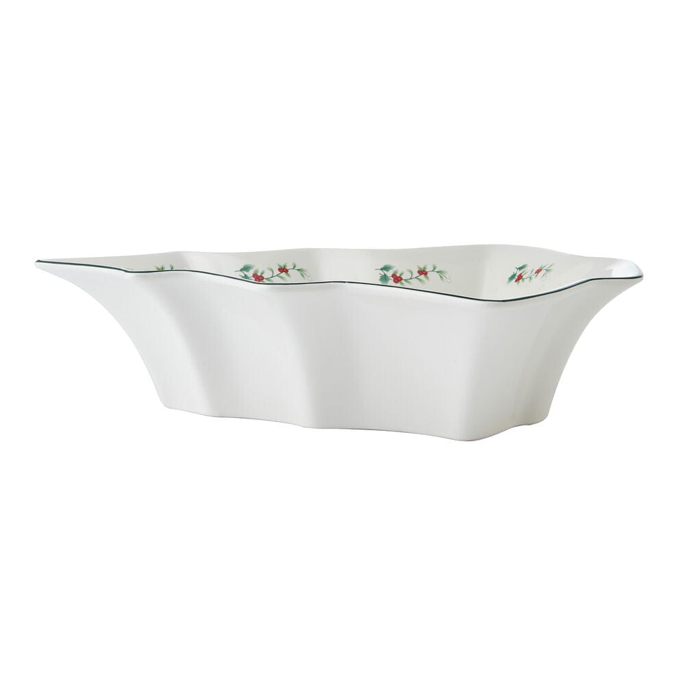Close-up of the Winterberry Tree stoneware serve bowl with berry motif, ideal for Christmas dinnerware