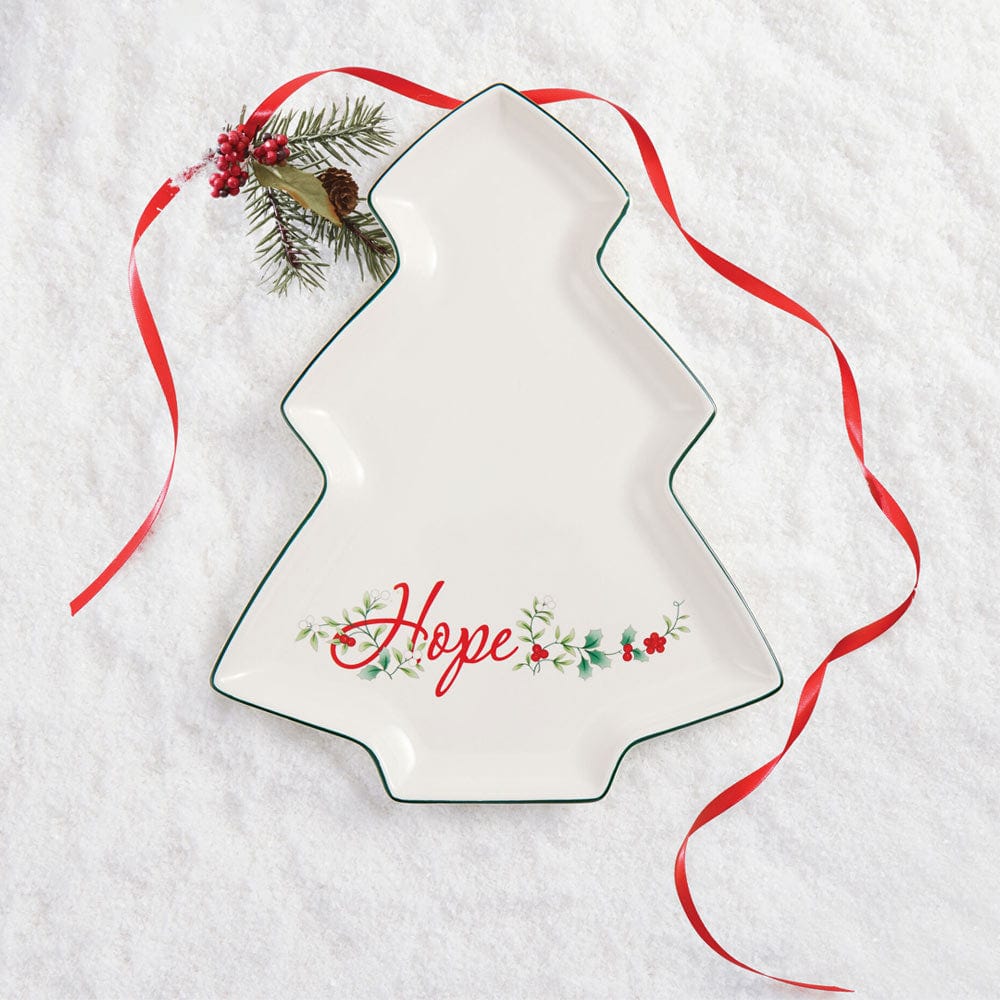 Pfaltzgraff Winterberry plate showcasing the classic design with a Christmas tree motif, perfect for holiday meals.