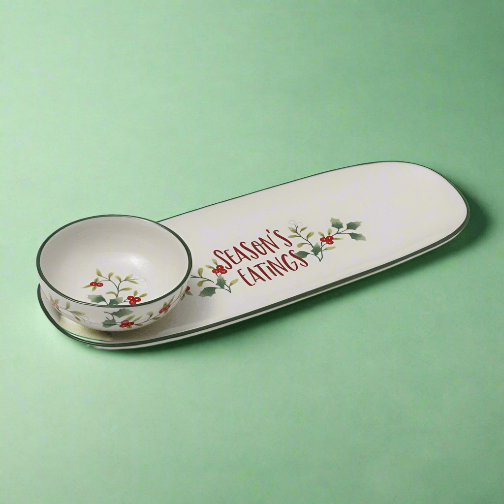 Holiday party setup with the Winterberry serve tray and decorative decorations