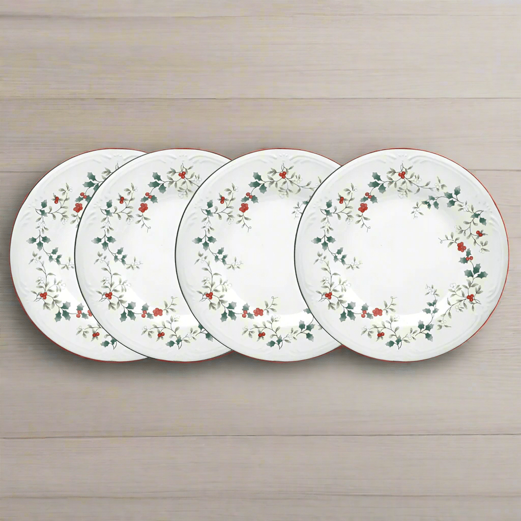 Elegant stoneware luncheon plates set of 4 arranged on a dining table