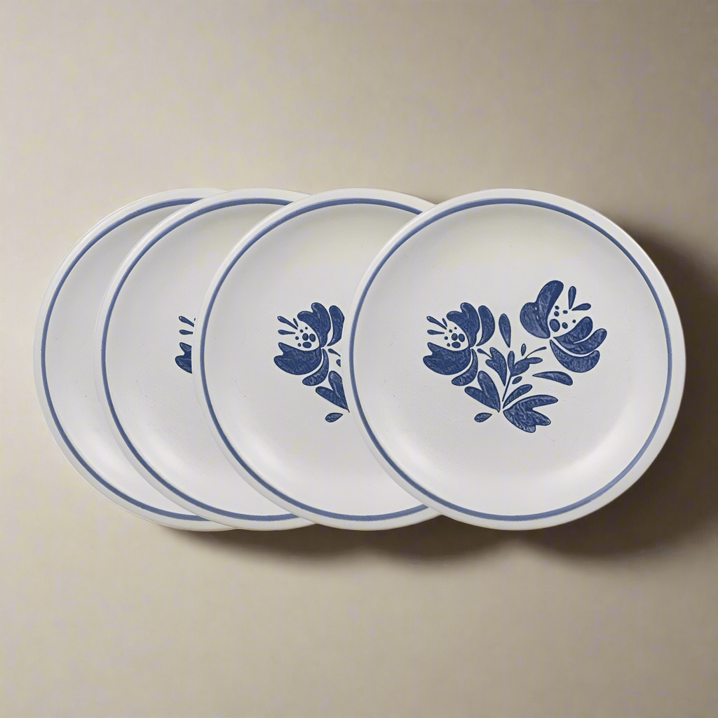 Set of 4 stoneware luncheon plates stacked, showcasing durability and style