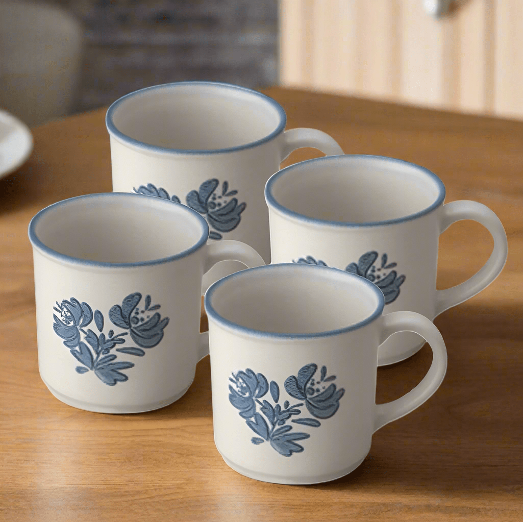 Set of 4 stoneware coffee mugs with a sleek finish, perfect for hot beverages