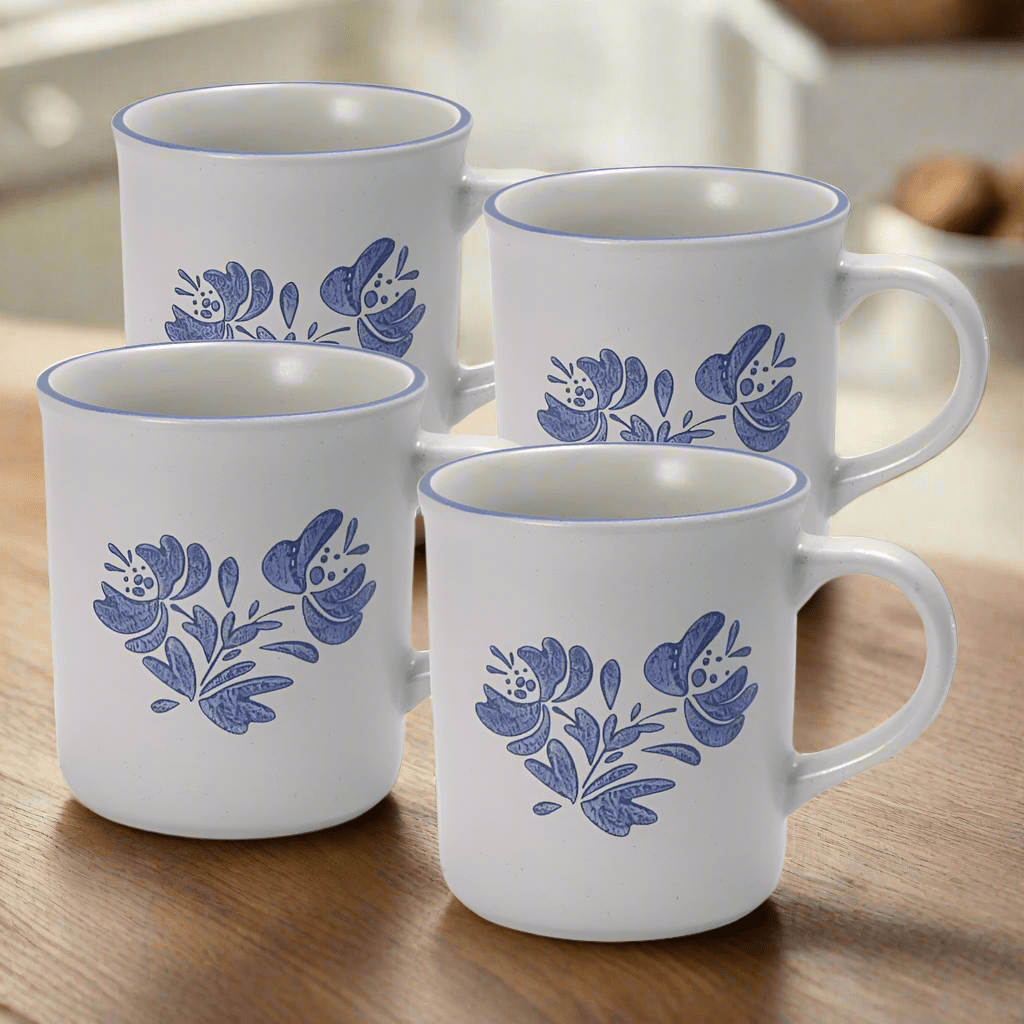 Close-up of a stoneware mug with hot coffee, showcasing its durable ceramic finish