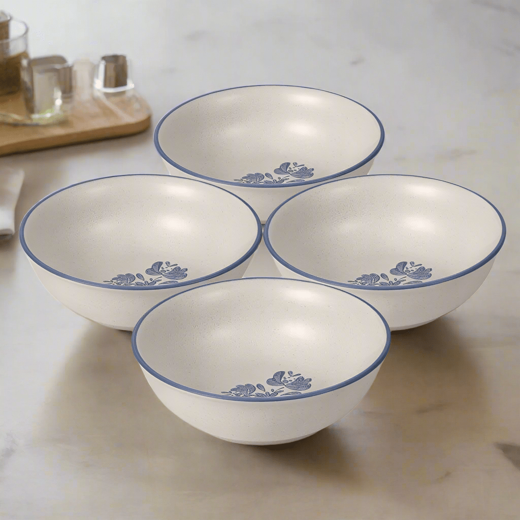 Close-up of the stoneware bowls showing their elegant design and size, perfect for soups and cereals