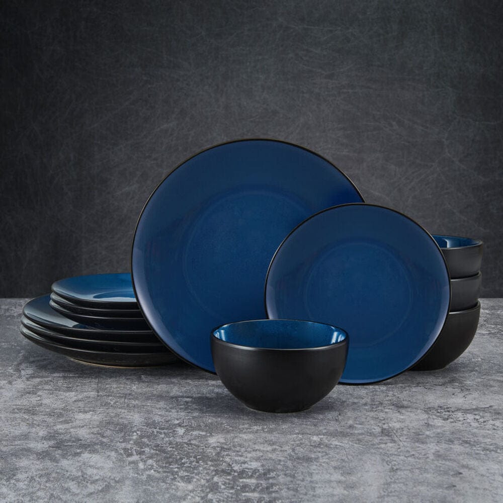 Vibrant blue interior coupe-shaped dinner plate on table setting