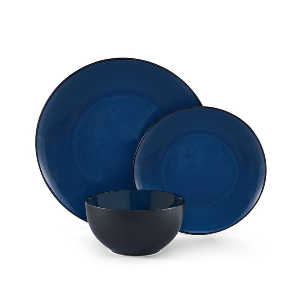 Vibrant blue interior coupe-shaped dinner plate on table setting