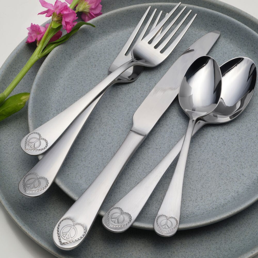 Dishwasher safe stainless steel flatware with a modern, whimsical design for everyday and special occasions