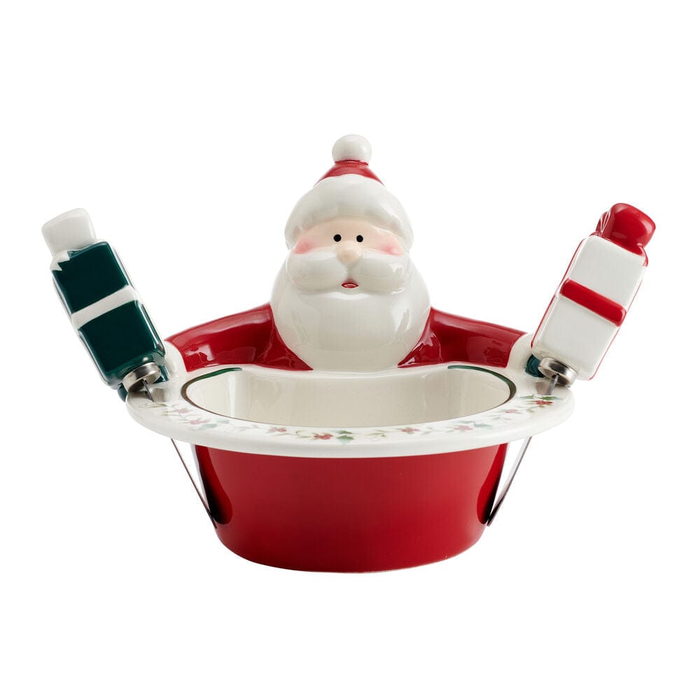 Santa dip bowl with Winterberry design on holiday table