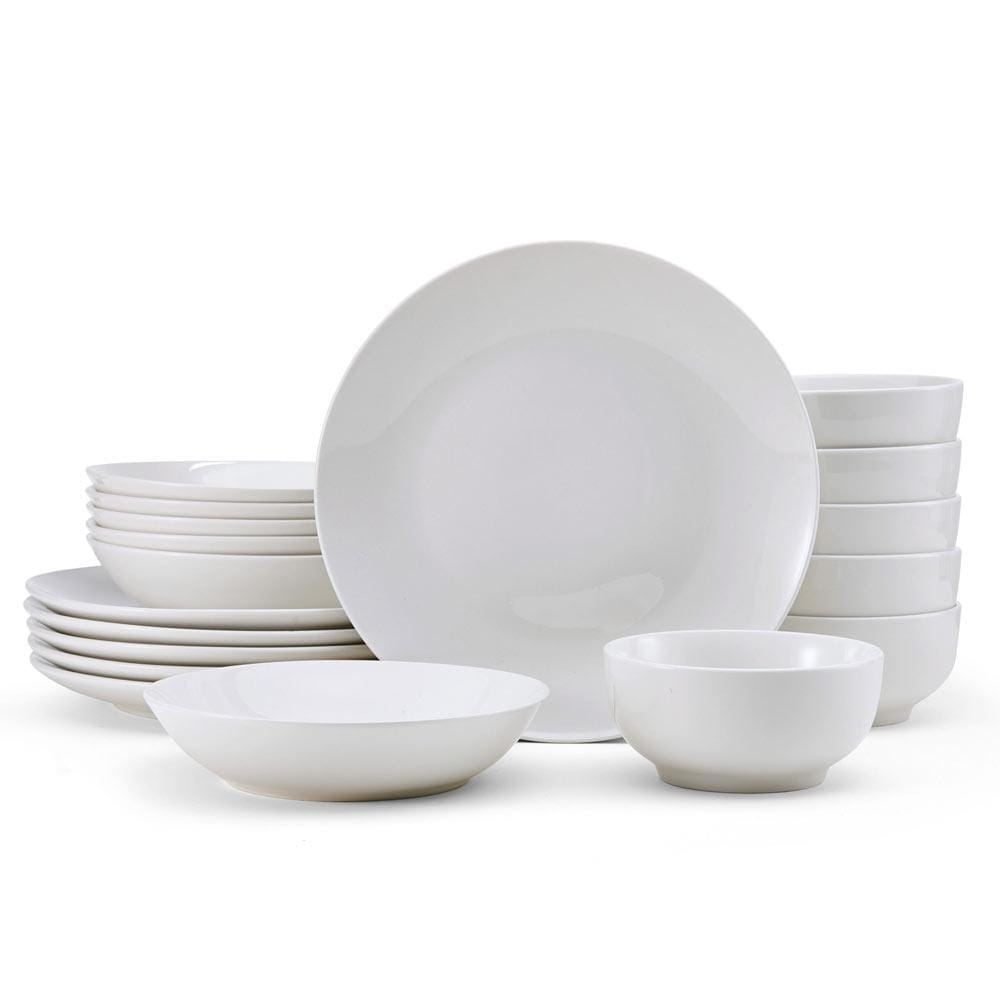 Porcelain dinnerware set in a contemporary style, ideal for serving dinner for six