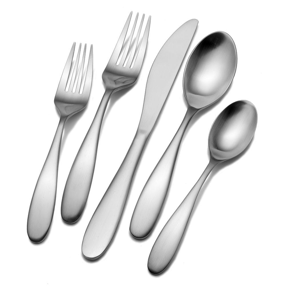 Close-up of heavy gauge stainless steel flatware set for dinner parties