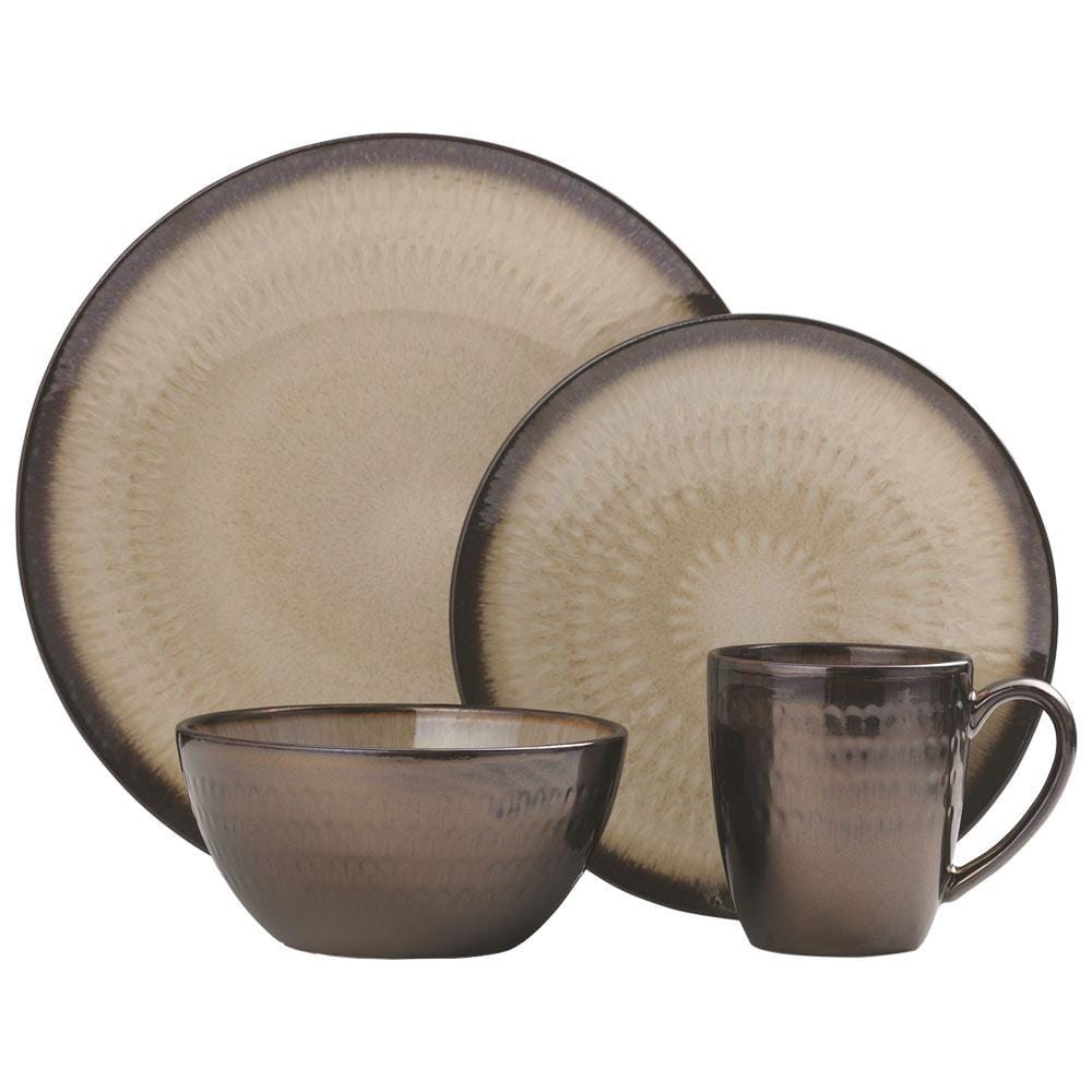 Set of 4 dinner plates, salad plates, bowls, and mugs in the Anastasia Cream dinnerware set