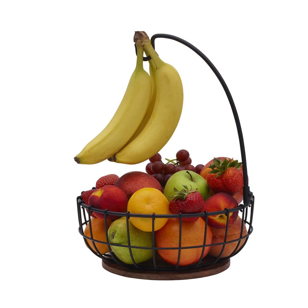 Close-up of banana hook on the fruit storage basket for fresh bananas